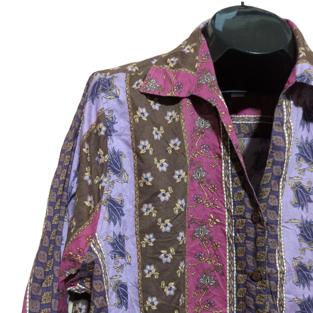 CJ BANKS Purple Brown Patchwork Striped Button Down Shirt Plus 2X - Picture 3 of 7